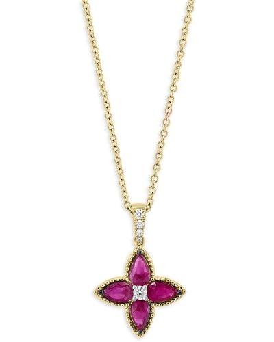 Effy 14k Yellow Gold, Ruby & Diamond Flower Pendant Necklace - Pink