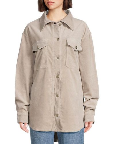 GOOD AMERICAN Corduroy Longline Shirt Jacket - Natural