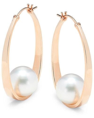 Tara Pearls 14K Rose & 11-12Mm Round South Sea Peal Hoop Earrings - White