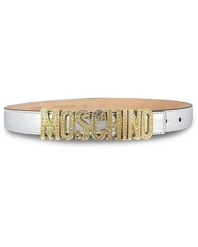 Moschino Embellished Logo Leather Belt - Natural