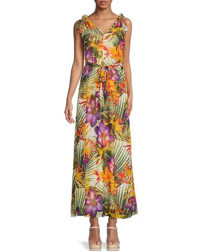 Donna Ricco Floral Belted Maxi Dress - White