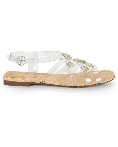 SCHUTZ SHOES Georgia Embellished Transparent Flat Sandals - White