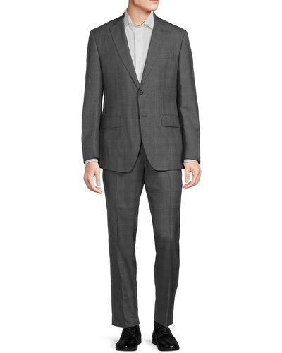 Saks Fifth Avenue Saks Fifth Avenue Modern Fit Plaid Wool Blend Suit - Gray