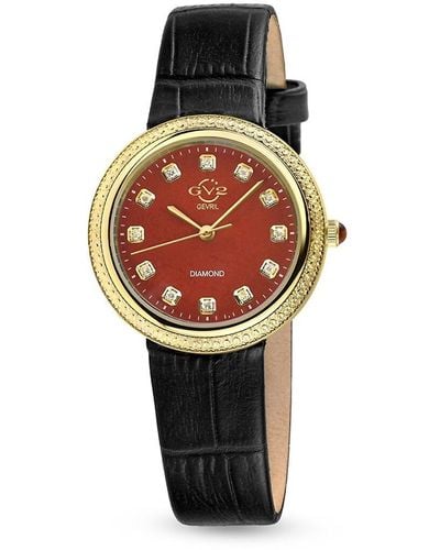Gv2 Arezzo 33mm Stainless Steel, Jasper, Diamond & Leather Strap Watch - Red