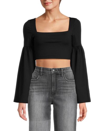 Susana Monaco Bell Sleeve Crop Top - Black