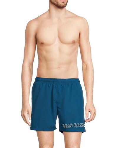 BOSS Dolphin Logo Swim Shorts - Blue