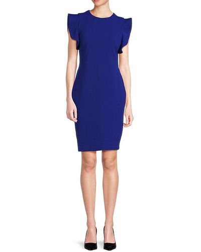 Calvin Klein Solid Sheath Mini Dress - Blue