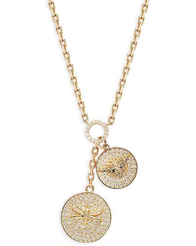 Saks Fifth Avenue 14k Yellow Gold & 0.62 Tcw Diamond Bee & Dragonfly Pendant Necklace - Metallic
