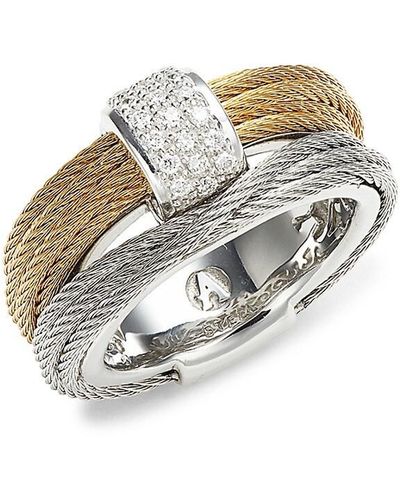 Alor Classique 18K, Stainless Steel & 0.16 Tcw Diamond Cable Ring - White