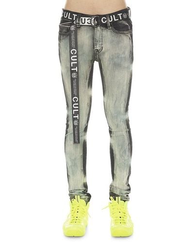 Cult Of Individuality Belted Super Skinny Jeans - Gray