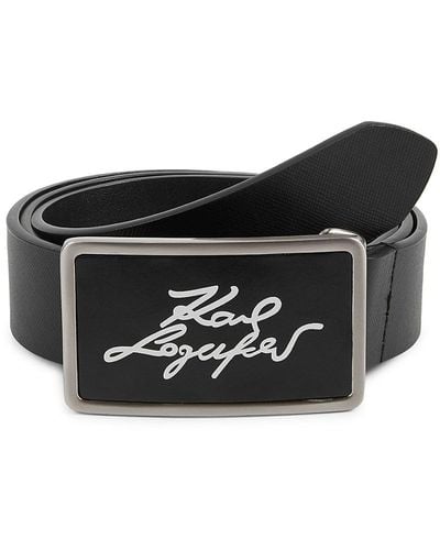 Karl Lagerfeld 1.25" Signature Logo Plaque Leather Belt - Black