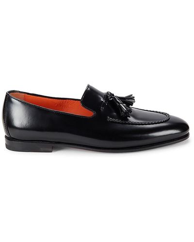 Santoni Patent Leather Tassel Loafers - Black