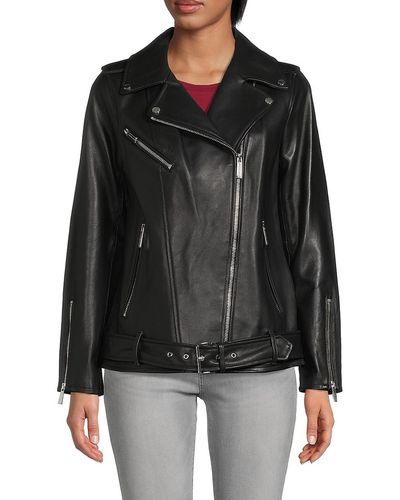 MICHAEL Michael Kors Missy Belted Leather Jacket - Black
