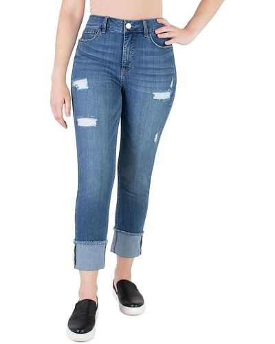 Seven7 High Rise Slim Straight W/ High Cuff Jeans - Blue