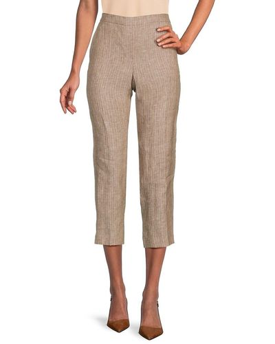Theory Treeca Striped Linen Cropped Trousers - Natural