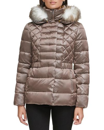 Kenneth Cole Faux Fur Puffer Jacket - Blue