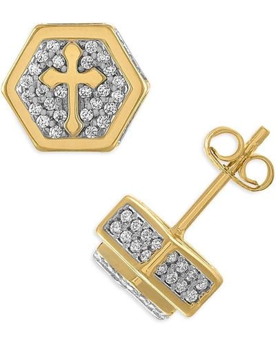 Esquire 14K Goldplated Sterling & Cubic Zirconia Cross Stud Earrings - Metallic
