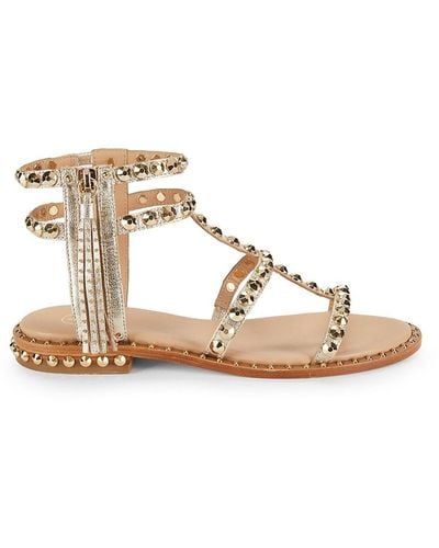 Ash Studded Strappy Leather Flat Sandals - Metallic