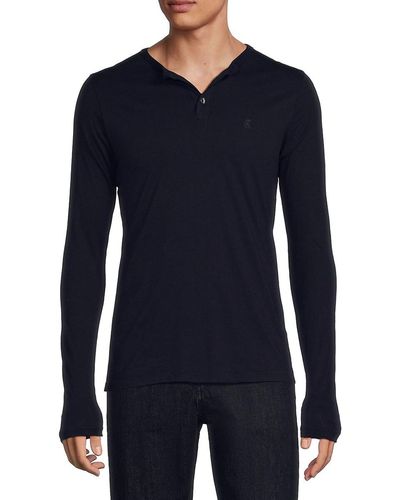 French Connection Solid Henley Tee - Blue