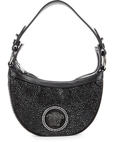 Versace Mini Studded Medusa Crescent Shoulder Bag - Black
