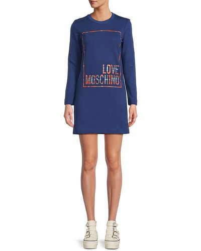 Love Moschino Logo Graphic T Shirt Dress - Blue
