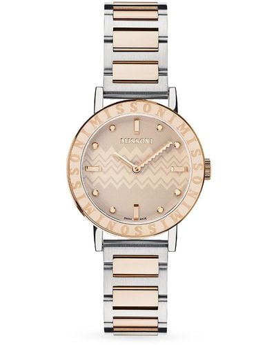 Missoni M2 34.5mm Two Tone Stainless Steel Bracelet Watch - White