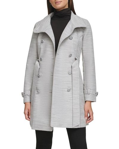 Guess Water Resistant Belted Double Breasted Trench Coat - Grey