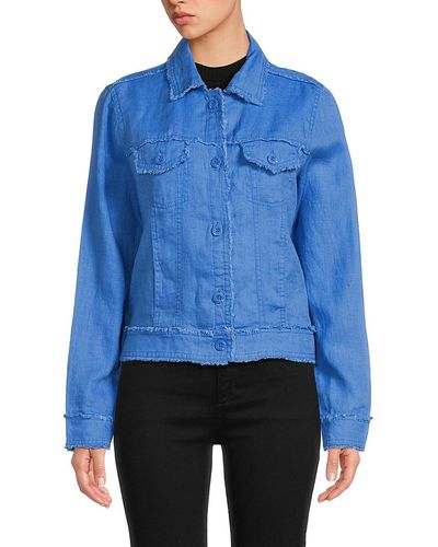 Tahari Frayed Linen Jacket - Blue