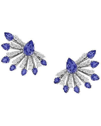 Hueb Botanica 18k White Gold, Blue Tanzanite & Diamond Oversized Stud Earrings