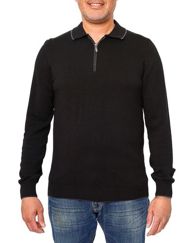 VELLAPAIS Quarter Zip Tipped Polo Sweater - Black