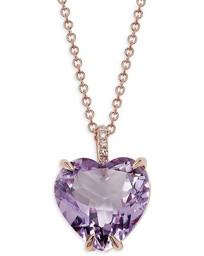 Effy 14k Rose Gold, Pink Amethyst & Diamond Heart Pendant Necklace