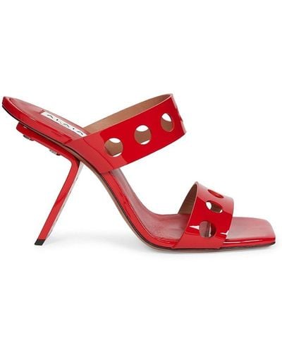 Alaïa Perforated Patent Leather Mules - Red