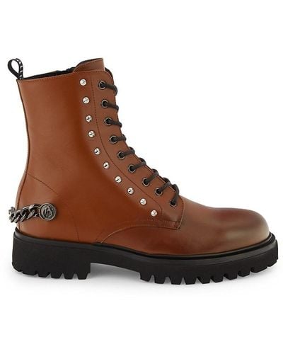 John Galliano Curb Link Leather Combat Boots - Brown