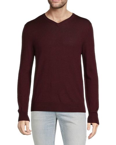 Saks Fifth Avenue Saks Fifth Avenue Essential Merino Wool Blend V-Neck Sweater - Red