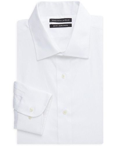 Saks Fifth Avenue Slim Fit Jacquard Stripe Dress Shirt - White