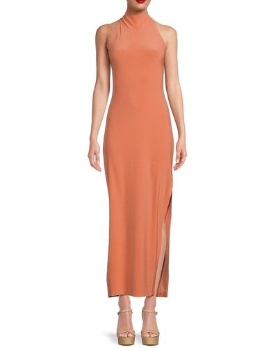 Norma Kamali Halterneck Side Slit Gown - Orange