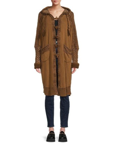 Free People Silverdale Knit Hooded Duffle Coat - Natural