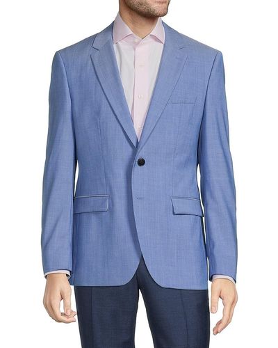 BOSS Jeffery Regular Fit Textured Virgin Wool Blazer - Blue