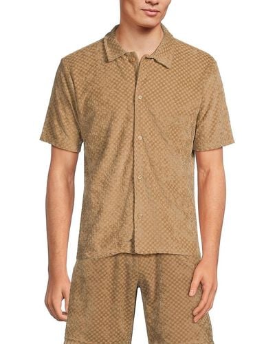 FLEECE FACTORY Textured Short Sleeve Shirt - Natural