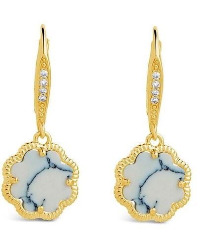 Sterling Forever Rose Clover 14k Goldplated, Created Turquoise & Cubic Zirconia Drop Earrings - Metallic