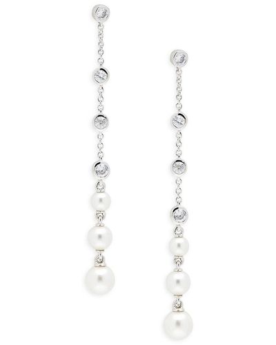 Adriana Orsini Camila Rhodium Plated, Simulated Pearl & Cubic Zirconia Linear Dangle Earrings - White