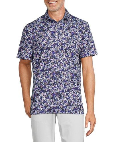 Tailorbyrd Perf Abstract Print Polo - Blue