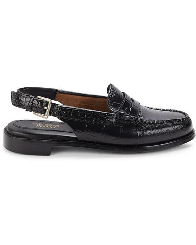 G.H. Bass & Co. Whitney Croc-embossed Slingback Penny Loafers - Black