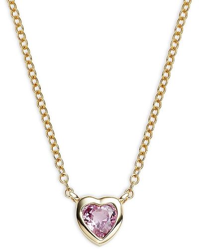 EF Collection 14k Yellow Gold & Pink Sapphire Heart Pendant Necklace - Metallic