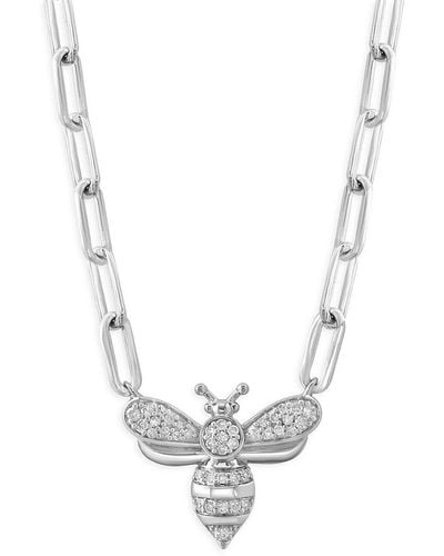 Effy Sterling & 0.18 Tcw Diamond Bee Pendant Necklace - White