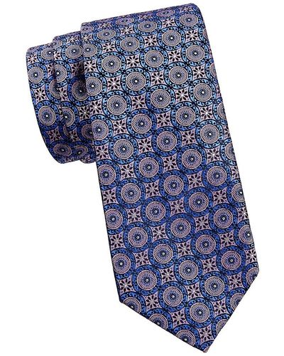 Canali Medallion Silk Jacquard Tie - Blue