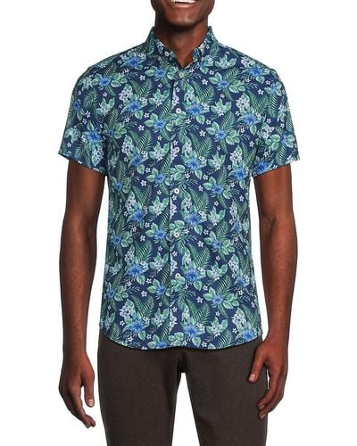 Report Collection Floral Short Sleeve Shirt - Blue