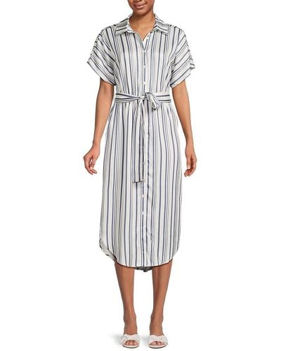Saks Fifth Avenue Striped Belted Midi Dress - White