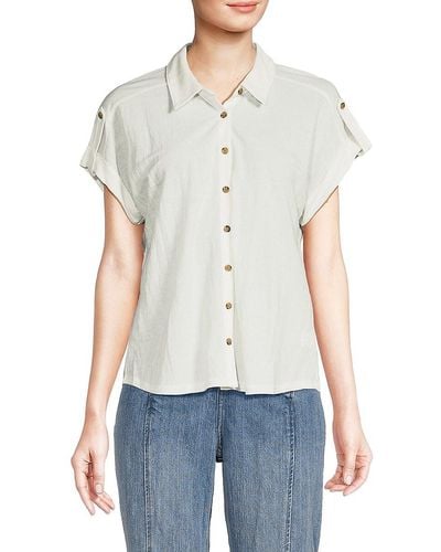 Bobeau Short Sleeve Tab Cuff Shirt - White