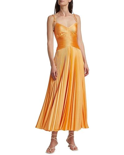 Derek Lam Rochelle Satin Pleated Maxi Dress - Orange